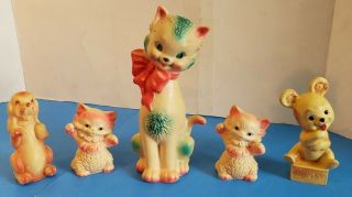 Five Rare Vintage 1950 ' s - 60 ' s Sun Rubber Company Cats,  Dog,  & Bear Squeak Toys 7