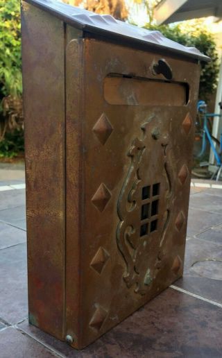 Vintage Craftsman Arts & Crafts Antique Brass Mailbox Hinged Drop Front Door