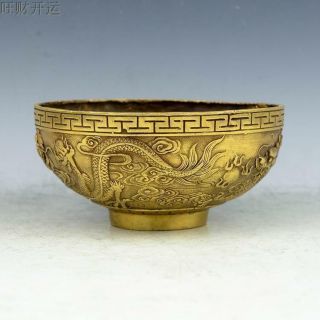 Chinese Antique Handmade Brass Statue Dragon Bowl