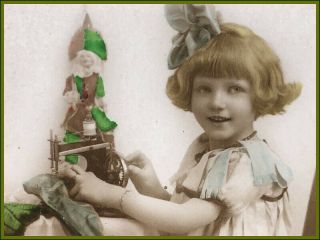 Antique Muller Toy Sewing Machine Darling Caroline Post Card