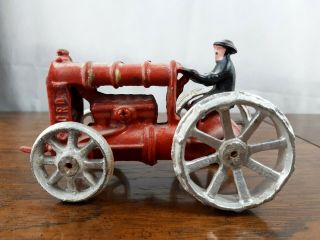 Antique Cast Iron Arcade Red Fordson Farm Tractor Crank Hubley Nickel Wheels Vtg