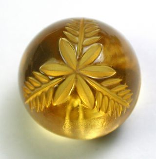 Antique Glass Ball Button With Flower & Leaf Mold Design - 3/4 "