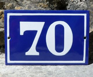N° 70.  French Antique House Number.  Enamel Plate.  Blue & Withe.