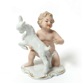 Porcelain Figurine Nude Boy With Lamb.  Germany,  Wallendorf.