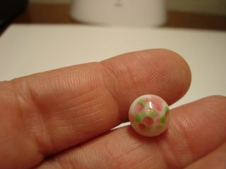 Antique white glass BALL with PINK and GREEN splatter design button 2