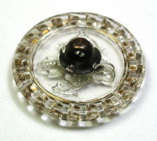 BB Antique Victorian Glass Button Crystal Iris w/ Gold & Silver Luster - 7/8 