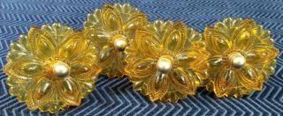 (4) Antique Glass Tiebacks - Amber Colored - 3.  25” Wide