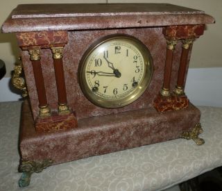 Very Fancy Antique Sessions Usa 1888 Wood & Brass 8 Day Chiming Mantel Clock