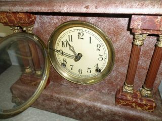 VERY FANCY ANTIQUE SESSIONS USA 1888 WOOD & BRASS 8 DAY CHIMING MANTEL CLOCK 5