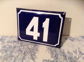 Vintage French Art - Deco Style Blue & White Enamel House Door Number 41 (3242)