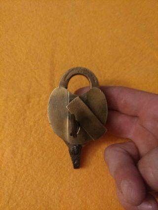 Antique Rare " Mini " Wilson Bohannon All Brass Padlock With  Key.