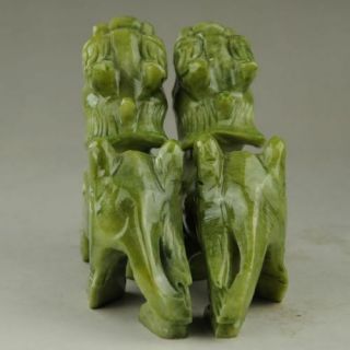 Chinese Natural green Jade Dragon Pixiu Statue Pair 7