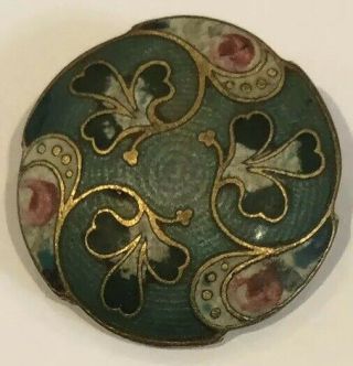 Antique Victorian Floral Motif Enamel Button With Cut Steels
