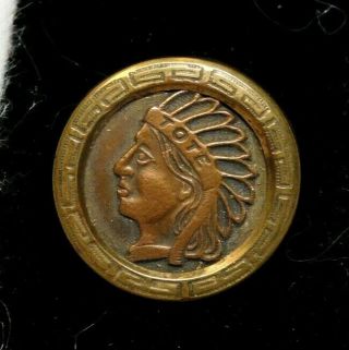 Antique Vintage Metal BUTTON Brass Indian Head TOTE C3 2