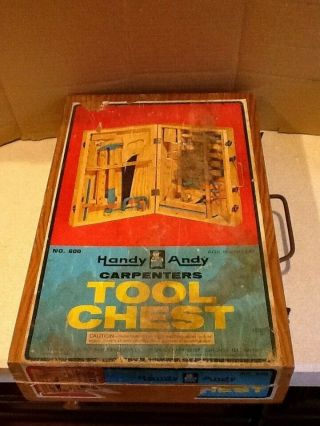 Vintage Handy Andy Tool Set 600 In Wooden Box/original Label/ Tool Set From The
