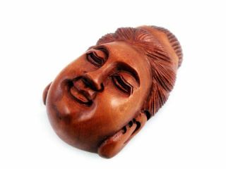 Boxwood Hand Carved Netsuke Sculpture Kwan - Yin Buddha Head Face Mask 05071921
