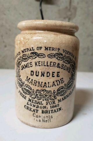 James Keiller & Sons Dundee Marmalade Jar Stoneware Crock London Great Britian