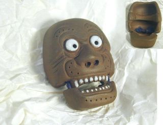 Mask Netsuke 12 Japanese Signed Sm Miniature Clay Pottery Oni Demon Noh Kagura