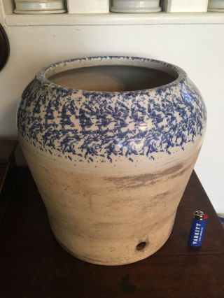 Large Antique Glazed Spongeware Stoneware Water Cooler,  19th C 13 