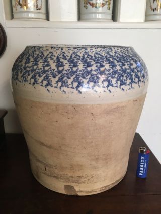 Large Antique Glazed Spongeware Stoneware Water Cooler,  19th C 13 