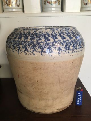 Large Antique Glazed Spongeware Stoneware Water Cooler,  19th C 13 