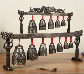 Vintage Oriental Asian Chinese Brass Bells Chinese Tibet Dragon Glockenspiel