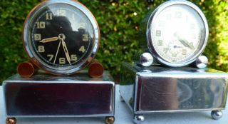 Vintage Pair (2) Art - Deco Style Travel Alarm Clocks With Music Boxes:need Repair