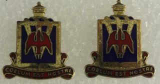 Vintage Us Military Dui Insignia Pin Set Coelum Est Nostri 133rd Aaa Battalion