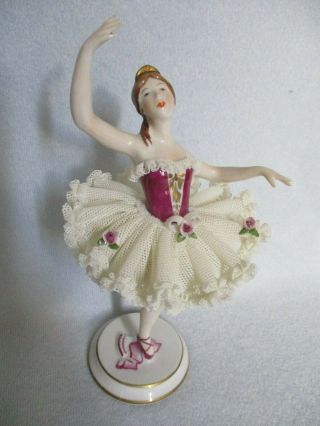 7 " Dresden Porcelain Ballerina Lace Tutu Figurine - Made In Germany