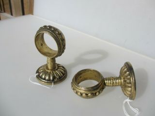 Vintage Brass Hand Rail Brackets Pole Holders Curtain French Beading Old Pair