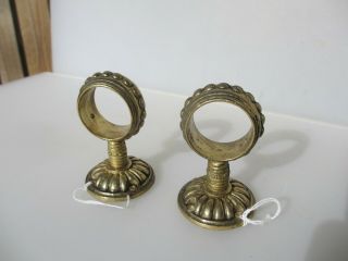 Vintage Brass Hand Rail Brackets Pole Holders Curtain French Beading Old Pair 2
