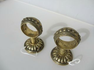 Vintage Brass Hand Rail Brackets Pole Holders Curtain French Beading Old Pair 3
