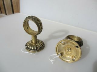 Vintage Brass Hand Rail Brackets Pole Holders Curtain French Beading Old Pair 5