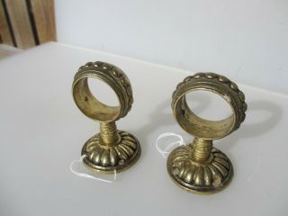 Vintage Brass Hand Rail Brackets Pole Holders Curtain French Beading Old Pair 6