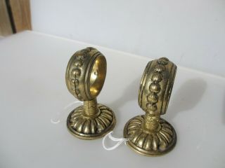 Vintage Brass Hand Rail Brackets Pole Holders Curtain French Beading Old Pair 7