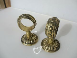 Vintage Brass Hand Rail Brackets Pole Holders Curtain French Beading Old Pair 8