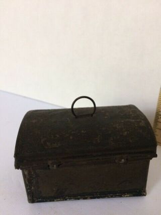 1800 ' s Miniature Painted Tin Toleware Dome Document Box1 3/4 