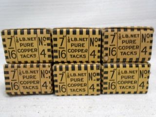 Stelco Old 4 Copper Tacks 7/16 " Nails Vintage 1/4” Round Flat Head 6 Boxes Nos