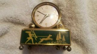 Vintage Art - Deco Farandole Miniature Swiss Travel Alarm Set On A Reuge Music Box