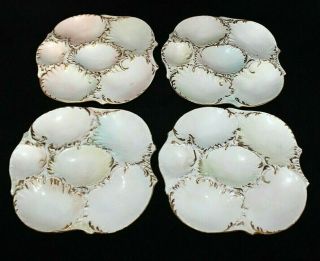 Set Of (4) Antique Martial Redon Limoges Hand Painted Oyster Plates Marked Excel