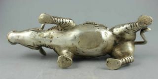 chinese old copper plating silver Handwork Carve Big Rhinoceros Statue f02 5