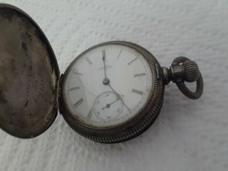 Old Pocket Watch Elgin C 1887 Engraved Hunter Case Dueber Coin Silver