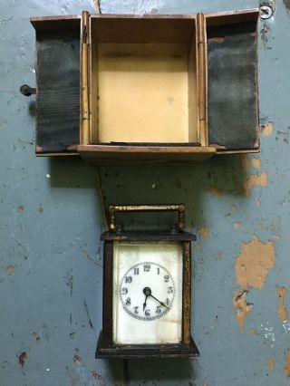 Antique French Miniature Carriage Clock With Case 1905 - 1907 Signed