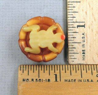 Frog On Lily Pad,  Celluloid Realistic Button,  Early 1900s,  Unusual