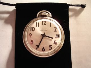 Vintage 16S Pocket Watch Indian Motorcycle Theme Case & Date Dial Runs Well. 4