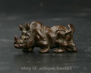 39mm Small Curio Chinese Bronze Lovable Exquisite Animal Rhinoceros Statue 犀牛