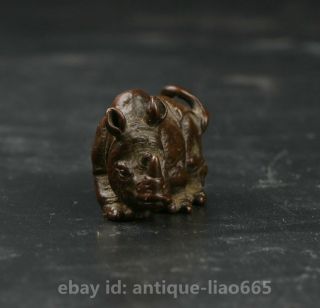 39MM Small Curio Chinese Bronze Lovable Exquisite Animal Rhinoceros Statue 犀牛 2
