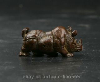 39MM Small Curio Chinese Bronze Lovable Exquisite Animal Rhinoceros Statue 犀牛 3