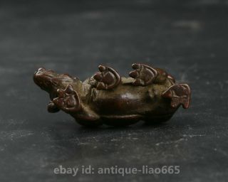 39MM Small Curio Chinese Bronze Lovable Exquisite Animal Rhinoceros Statue 犀牛 4