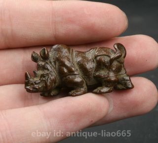 39MM Small Curio Chinese Bronze Lovable Exquisite Animal Rhinoceros Statue 犀牛 5